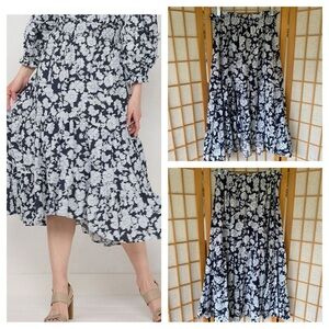 LC Lauren Conrad Floral Ruffled Midi Skirt SZ M Boho Pheasant Cottage Core